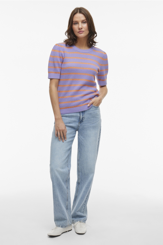 VIDALO O-NECK S/S STRIPE KNIT-NOOS 14106601 VIOLET TULIP/CADMIUM OR